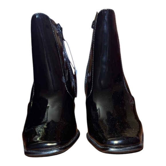 NWT Bass booties size 9 black patent leather side zip block heel square toe - Picture 4 of 11